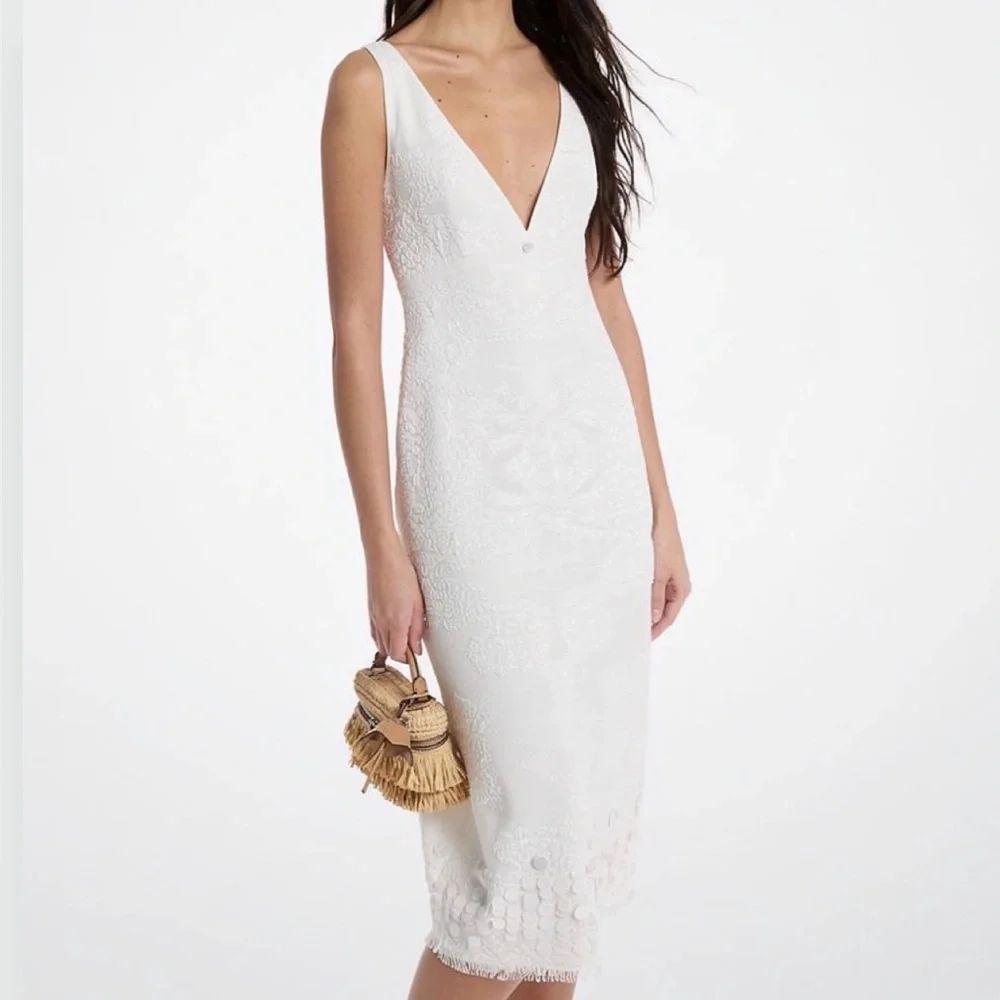 Vintage CHANEL 2006 Cruise White Jacquard Knit Midi Dress